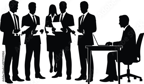 Business meeting silhouette team discussion office collaboration corporate professionals paperwork working together planning communication concept