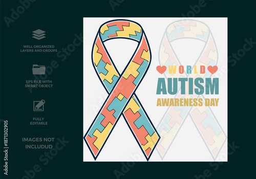 A bright and meaningful puzzle piece ribbon symbolizing world autism awareness day