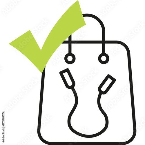 Shopping Bag with Jump Rope and Check Mark Icon