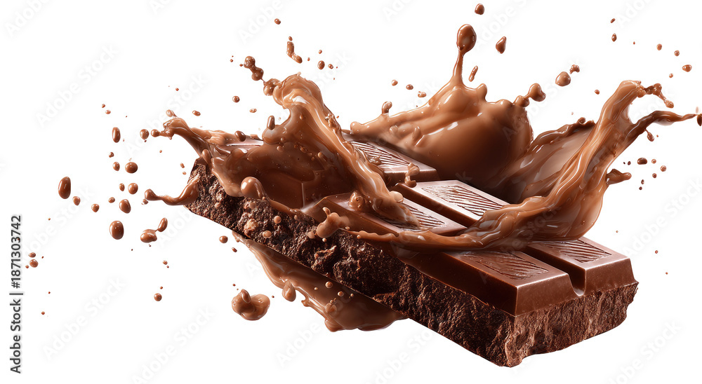 Fototapeta premium Chocolate bar exploding in a liquid chocolate splash