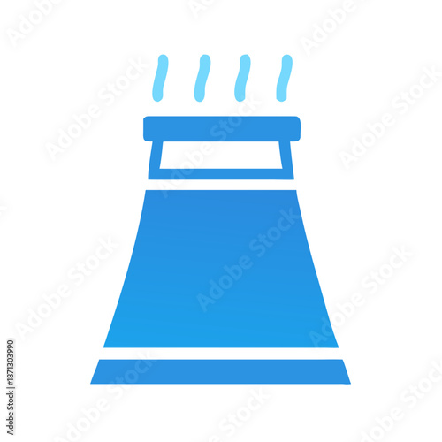 Blue nuclear power plant cooling tower icon on a black background