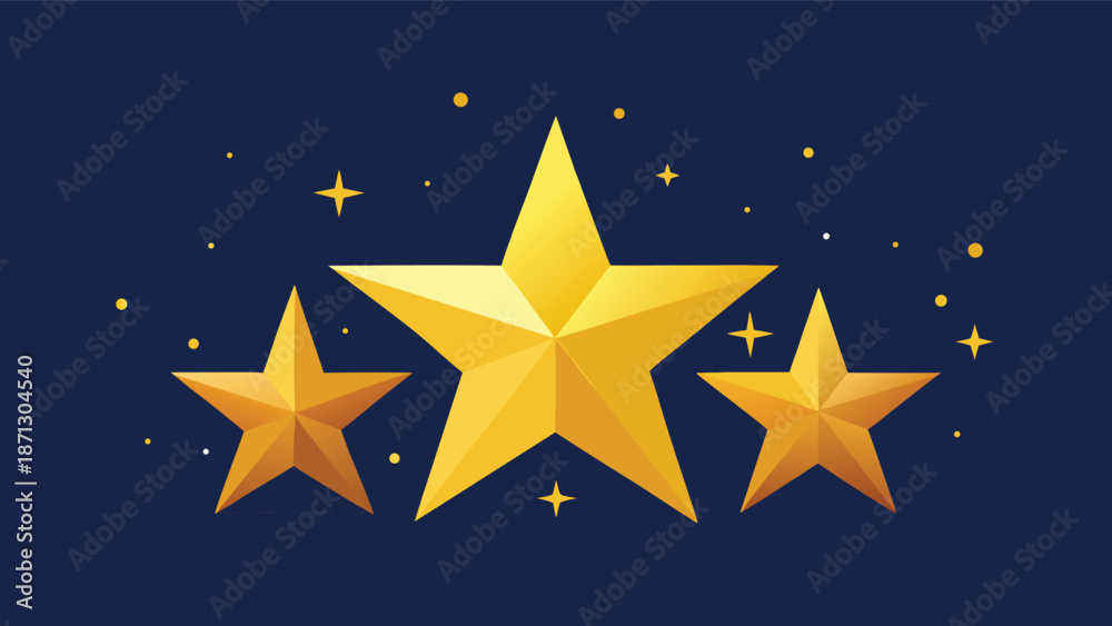 Obraz premium Set of 3 Golden Stars Trio Brighten Up the Scene for Celebration.