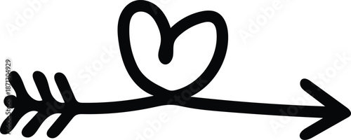 手書きでペンで描いたようなハート形した矢印  Hand drawing A heart-shaped arrow that looks like it was drawn by hand with a pen.

