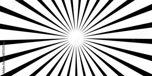 Rays, beams element. Sunburst, starburst shape on white. Radiating, radial, merging lines. Abstract circular geometric shape.