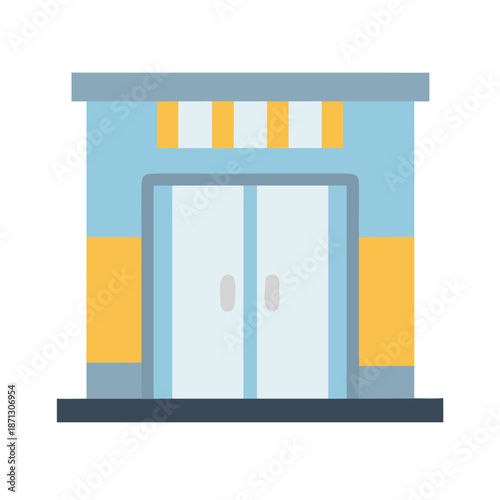 Flat vector illustration of a storefront with blue walls and yellow accents