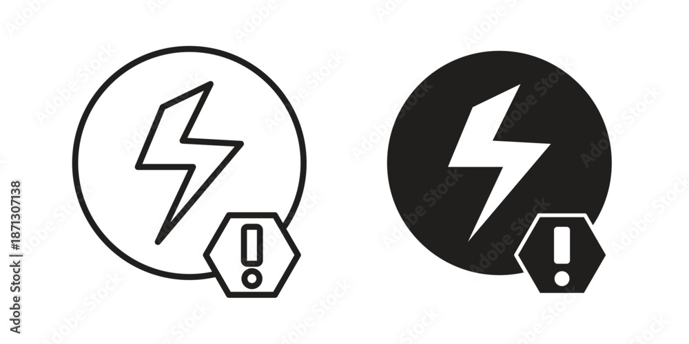 Fotografie Electric Problem icons for web design set in black stroke and solid style