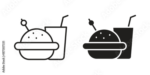 Fast food icons for web design set in black stroke and solid style. EPS10
