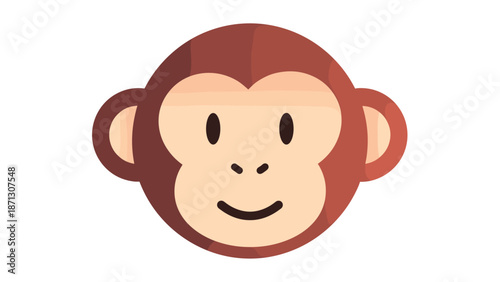 Friendly monkey head cartoon character with brown fur and smiling face isolated on a clean white background design.