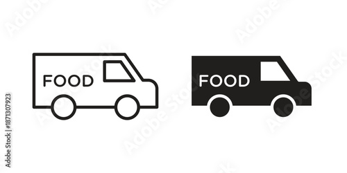 Food truck icons for web design set in black stroke and solid style. EPS10