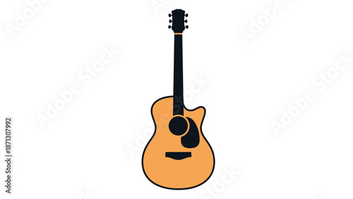 Detailed acoustic guitar illustration features a warm orange body and dark neck presented as a clean vector graphic on a white background.
