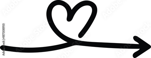 手書きでペンで描いたようなハート形した矢印  Hand drawing A heart-shaped arrow that looks like it was drawn by hand with a pen.
