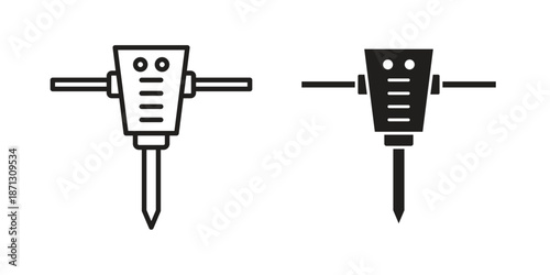 Hydraulic breaker icons for web design set in black stroke and solid style. EPS10