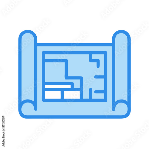 Architectural blueprint icon illustration on a black background, representing building and construction