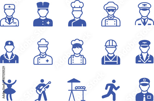 Collection of blue profession on white background doctor