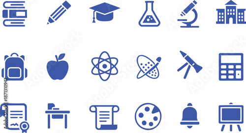 Blue school and science on white background book pencil