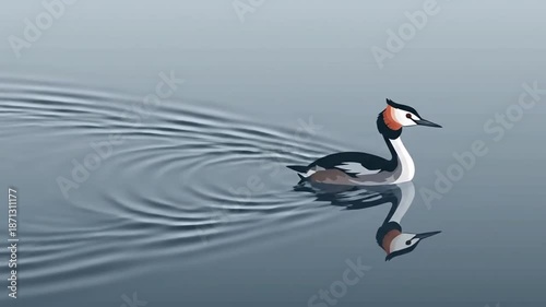 Elegant Grebe Gracefully Gliding Through Calm Waters Creating Ripples And Reflections In A Serene