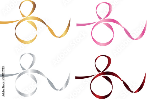 set of decorative frames made of thin ribbon with different gradients that fold into a figure eight, for the design of postcards, banners, posters for the eighth of March