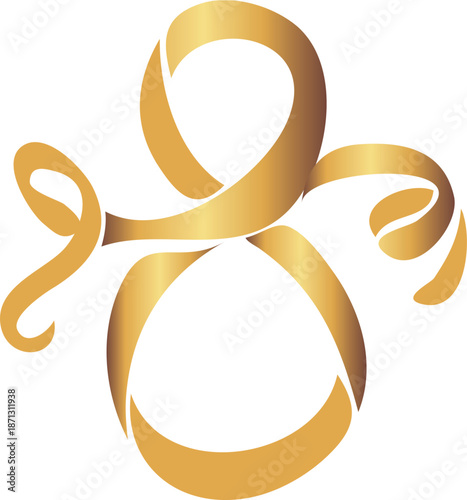 decorative ribbon with a gold gradient folded into a figure eight shape, decorative frame for the eighth of March, for the design of postcards, banners, posters