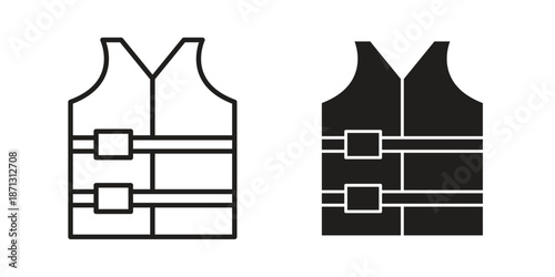 Lifejacket icons for web design set in black stroke and solid style. EPS10