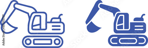 Two blue excavator on white background digger construction