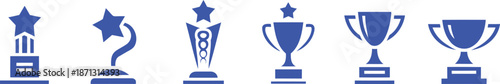Six blue trophy on white background star winner