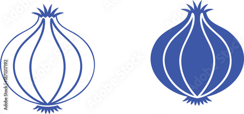 Blue onion outline and solid blue onion food vegetable