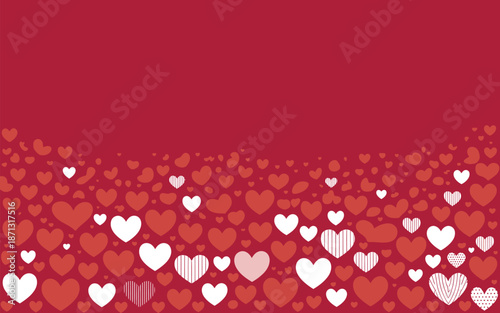 Festive pattern of vibrant red and white hearts on a rich crimson background, perfect for romance