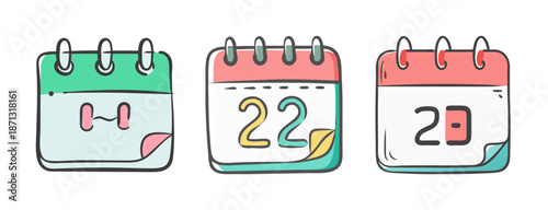 Calendar icons showing dates 1, 22, and 23 with dumbbell and doodle style.