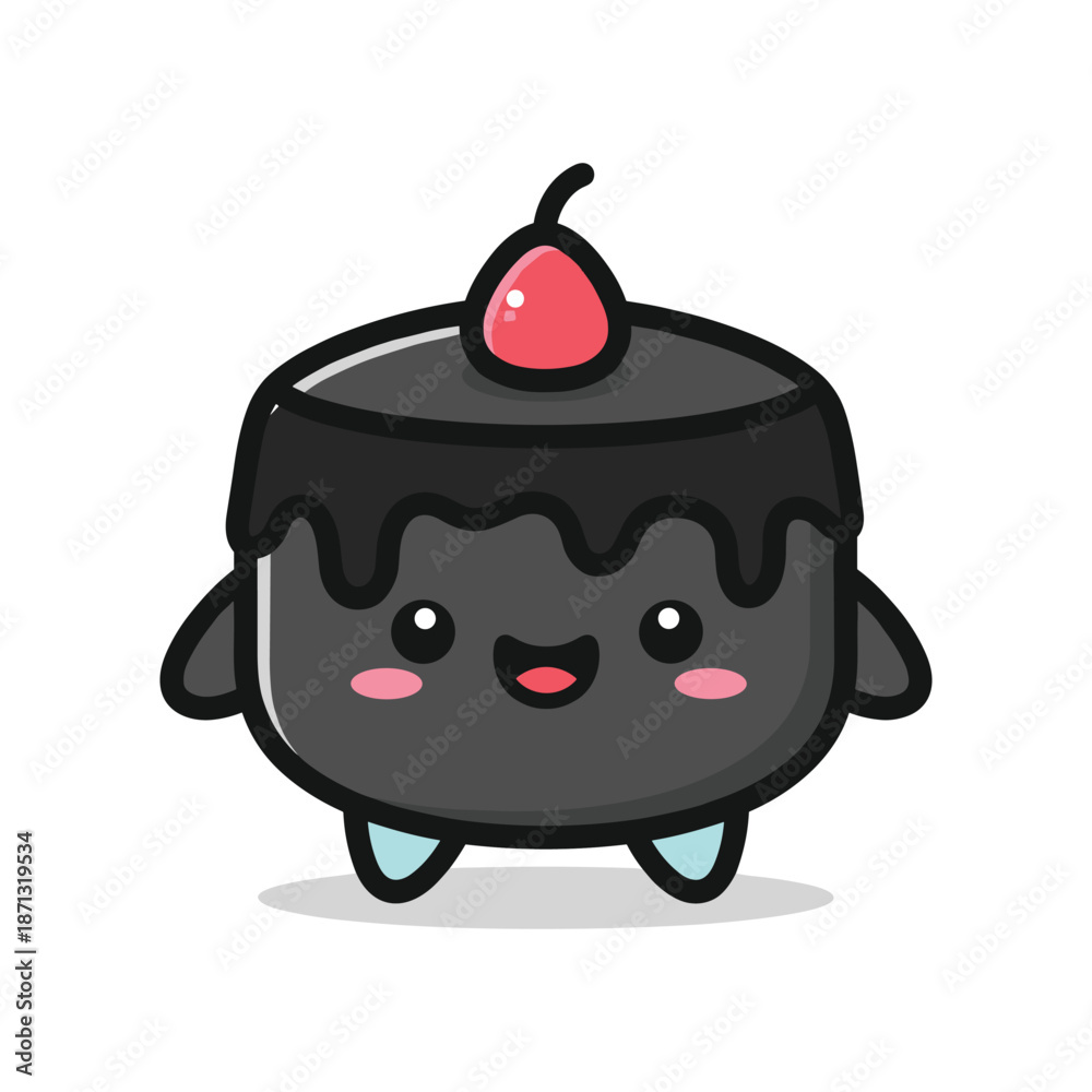 Fototapeta premium Cute Cartoon Chocolate Cake Character Illustration
