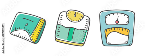 Weight scale and measuring tape icons for health and fitness