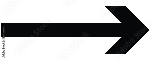 Black long arrow pointing to the right. Straight long arrow icon, right thin line, black cursor, horizontal element, icon isolated on white background. Straight long right vector arrow icon.