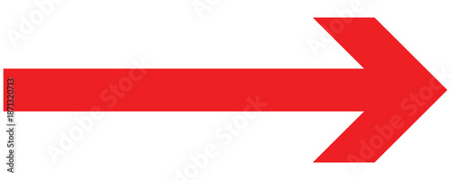 Vector trendy long red arrow. Red horizontal long arrow vector. Red long arrow pointing to right in site on isolated white  background.  Straight line long arrow .
