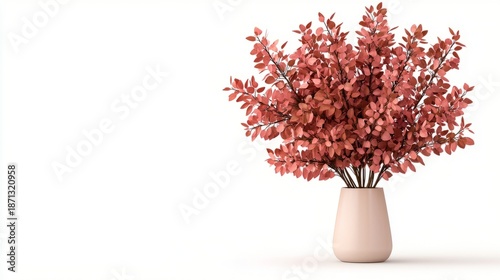 A decorative vase filled with pink foliage, enhancing interior aesthetics.