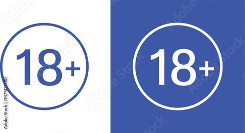 18 plus symbol on white and blue backgrounds eighteen