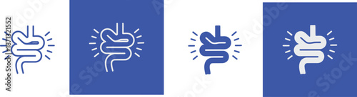 Intestine with radiating lines on blue and white backgrounds