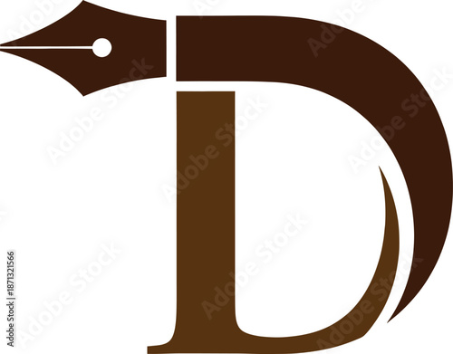 Brown letter d with fountain pen nib forming the top curve