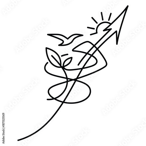 Adobe Illustrator Artwork Abstract continuous line art icon symbolizing organic growth development natural progress environmental inspiration soaring upward momentum toward a bright future