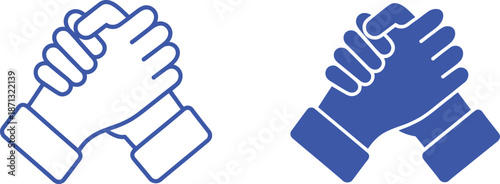 Two blue handshake on white background grip agreement