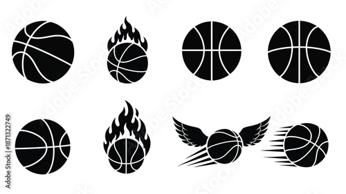 Black basketballs with flame and wing designs a striking silhouette