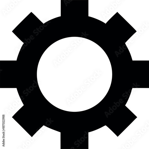 Illustration of black gear cogwheel for engineering. Isolated on white background. Technical gear and industrial mechanism. 