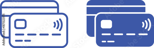 Two blue credit card with contactless symbol payment
