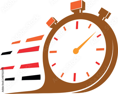 A brown stopwatch with red and orange details