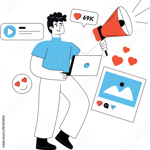 Social Media Marketing Concept with Man and Megaphone