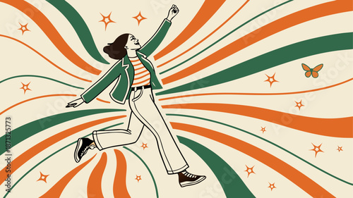 vector illustration of a dancing girl with headphones