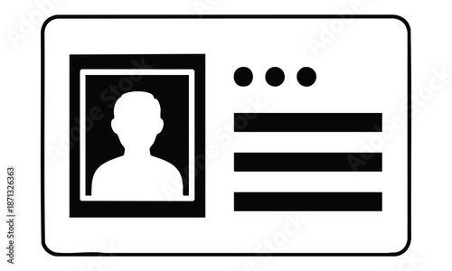 An illustration of an identity card icon showing a user profile picture and personal information details.
