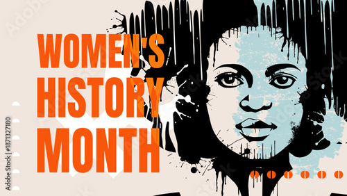 March is women's history month, vector illustration of african american woman portrait in artistic stencil style.