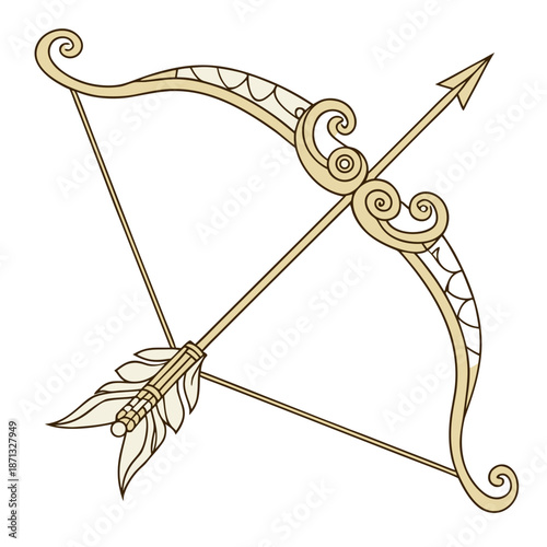 Golden bow and arrow mythical motif stylized