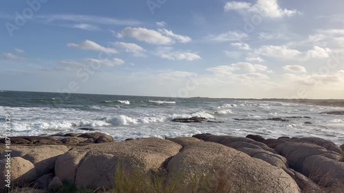 Atlantic Ocean Surf Breaking on Stone Beach Uruguay