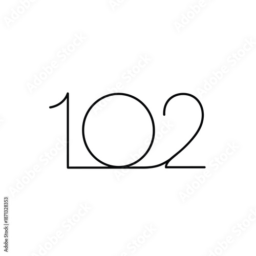 Number 102 symbol for counting and identification in ui design, minimalist line art icon