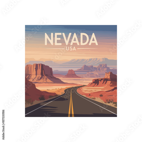 Backdrop of a deserted highway with deep ink outlines halftone sky giving a vintage print effect